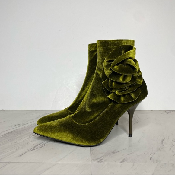 New! Jeffrey Campbell Florette Green Crushed Velvet Pointy Toe Heel Bootie 7 - Picture 14 of 14